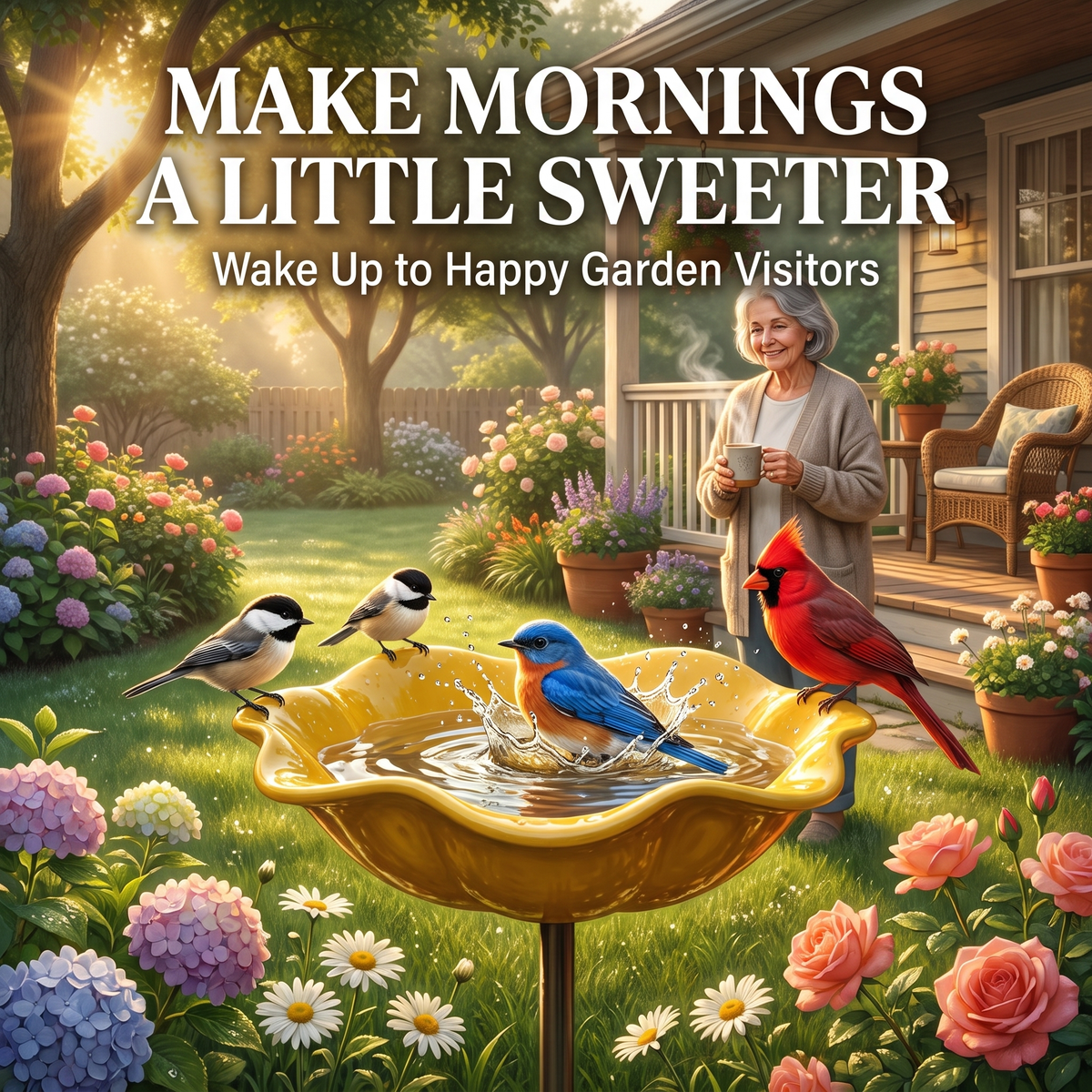 Golden Bloom Bird Bath