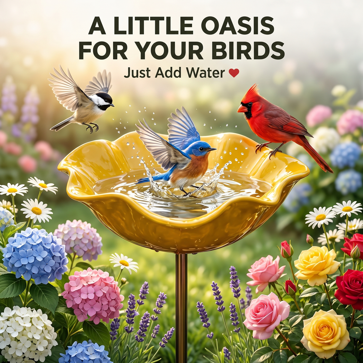 Golden Bloom Bird Bath