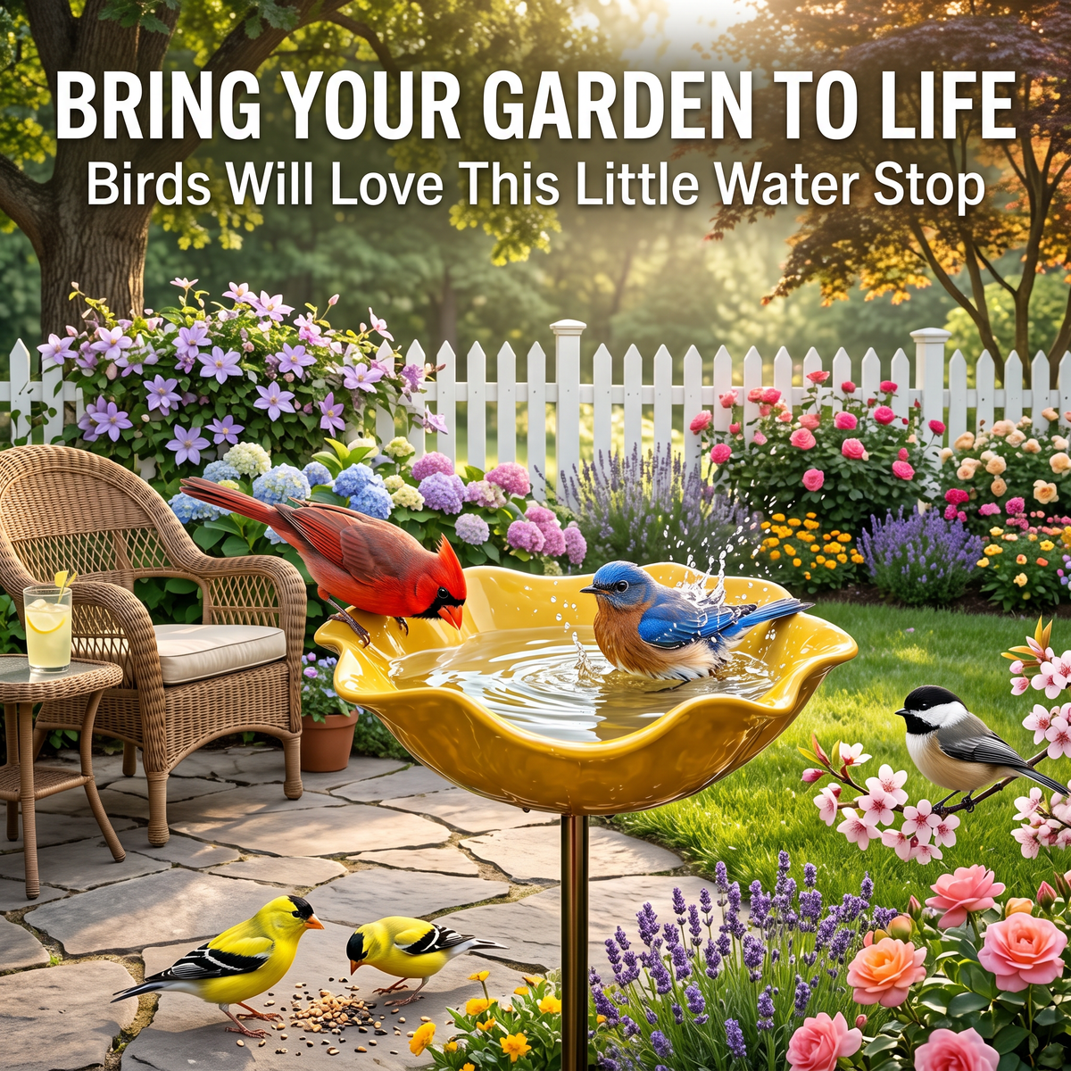 Golden Bloom Bird Bath