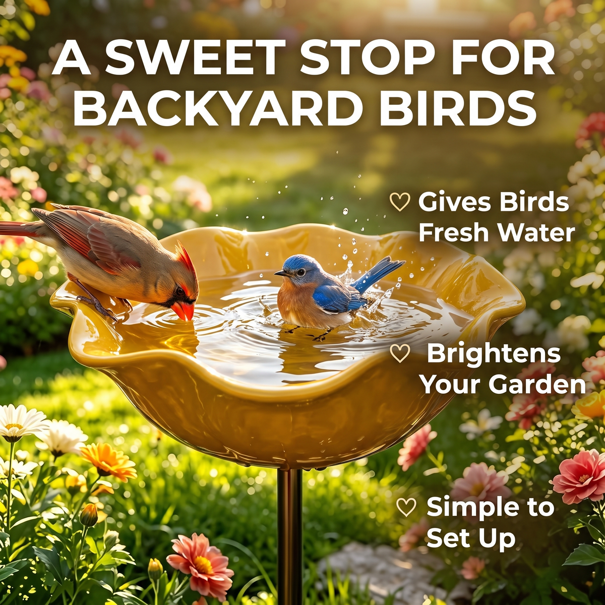 Golden Bloom Bird Bath